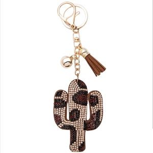 Puffy Tassel Rhinestone Cactus Keychain/Purse Charm